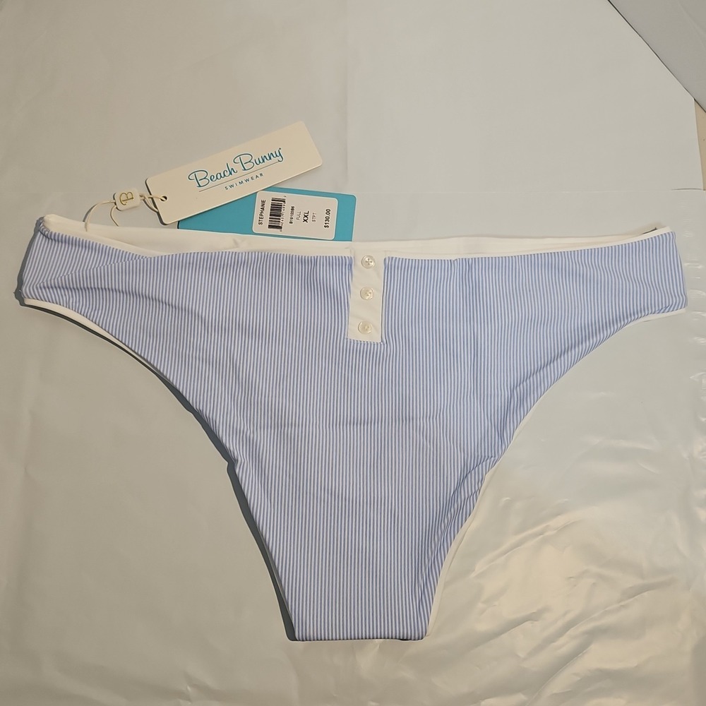 Beach Bunny Stephanie Size 2XL Blue White Stripe Full Bikini Bottom Swim - Picture 3 of 6